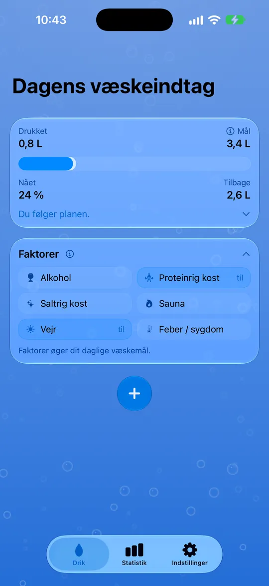 DailySip: Dagens mål og registreret vandindtag