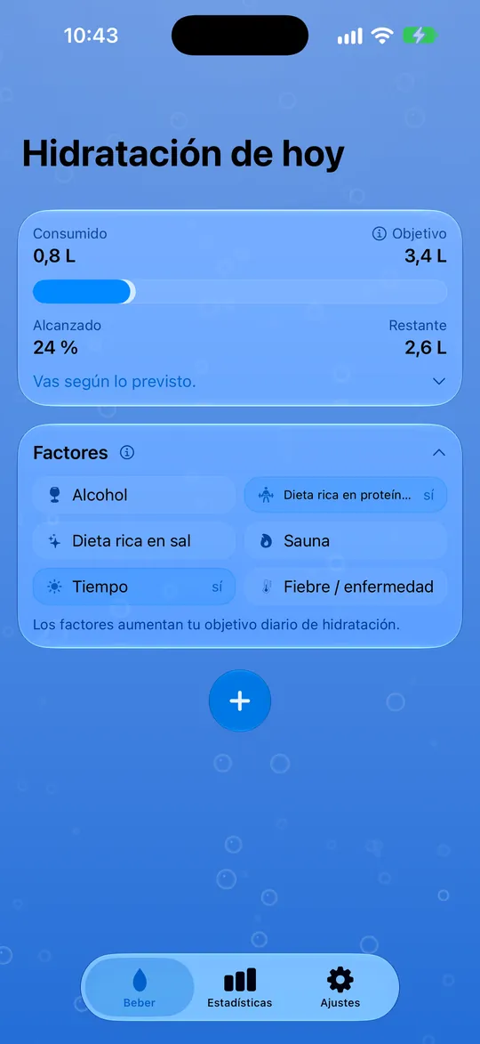 DailySip: objetivo de hoy y consumo de agua registrado