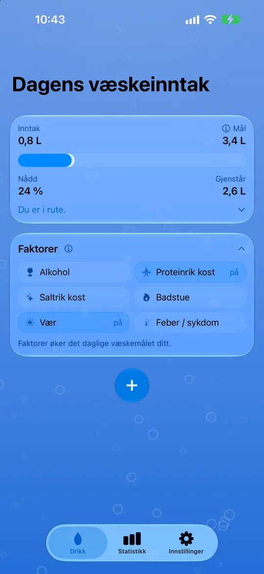 DailySip: dagens mål og registrert vanninntak