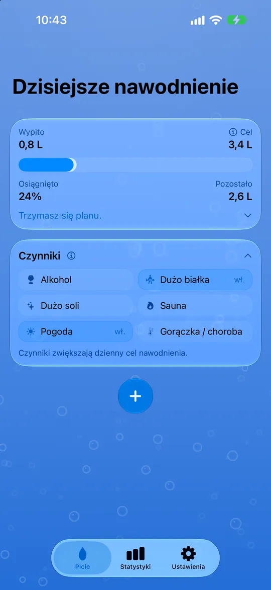 DailySip: dzisiejszy cel i zapisane spożycie wody