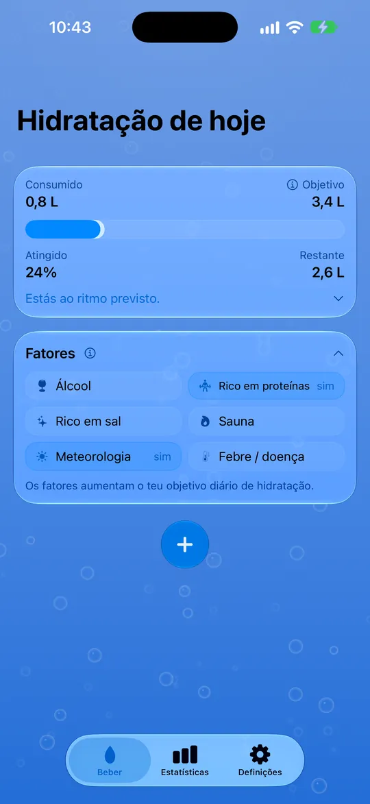 DailySip: meta de hoje e consumo de água registado