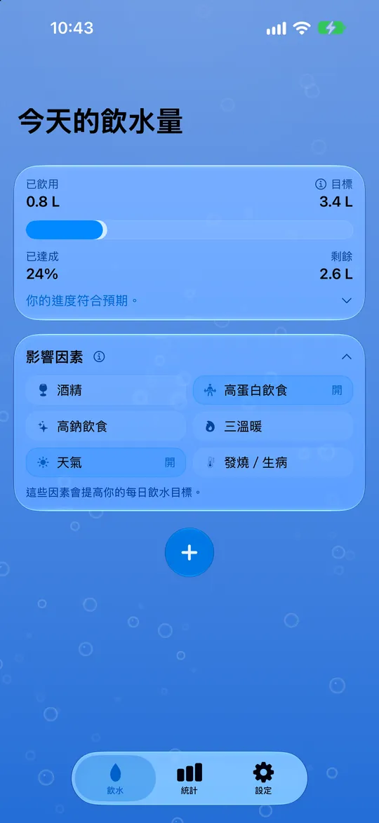 DailySip：今日目標與已記錄的飲水量