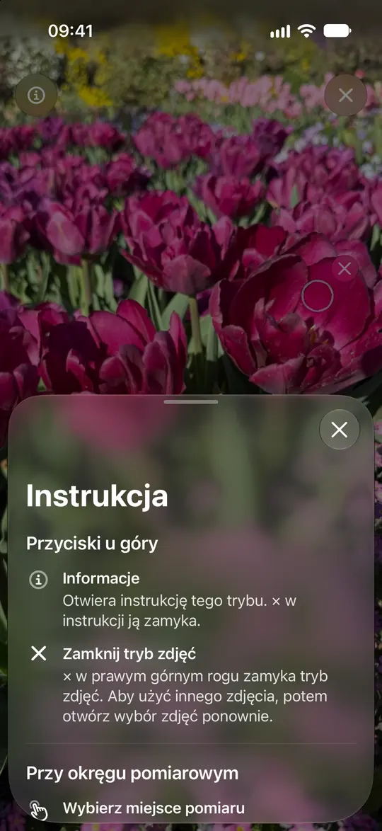Przewodnik po zdjęciach Opsino wyjaśnia koło, powiększanie i usuwanie odczytu.
