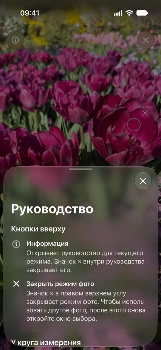 Руководство фото Opsino объясняет круг, масштабирование и удаление измерения.