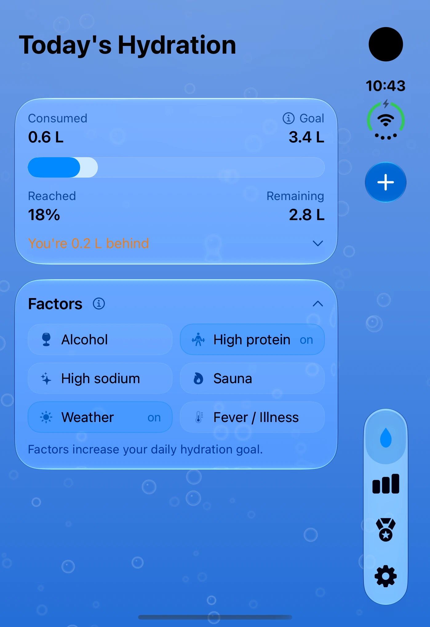 DailySip: water goal and logged intake on the outer display
