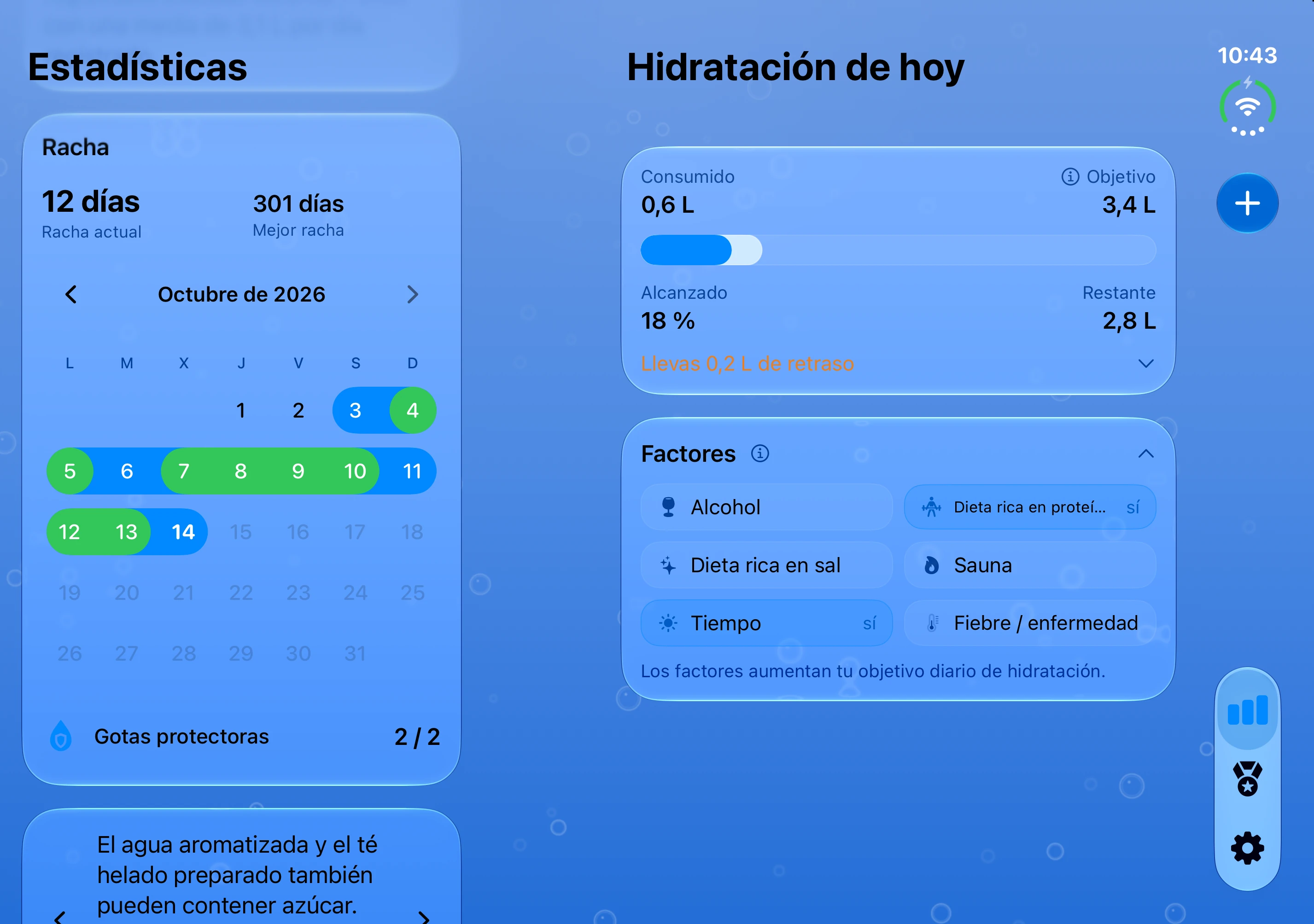 DailySip: resumen del agua junto al calendario en la pantalla interior