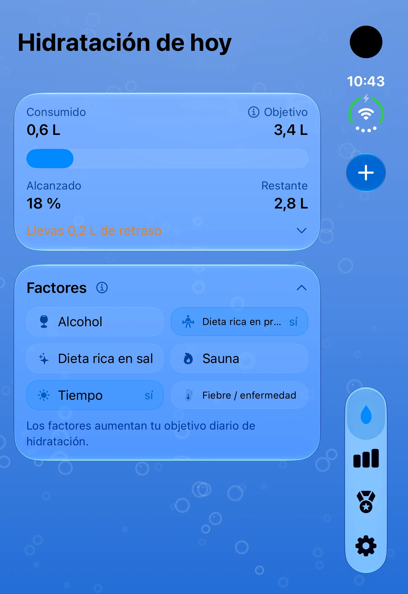 DailySip: objetivo y agua registrada en la pantalla exterior