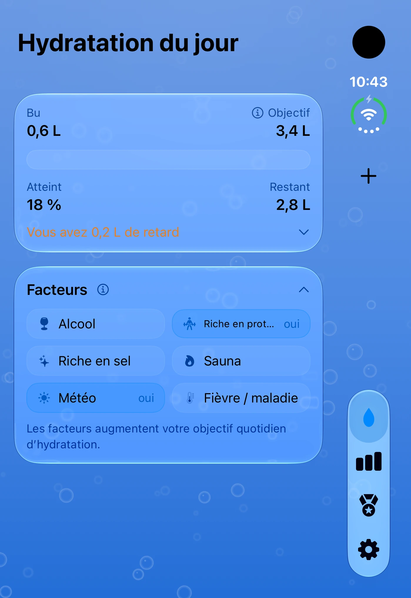 DailySip : objectif et eau enregistrée sur l’écran extérieur
