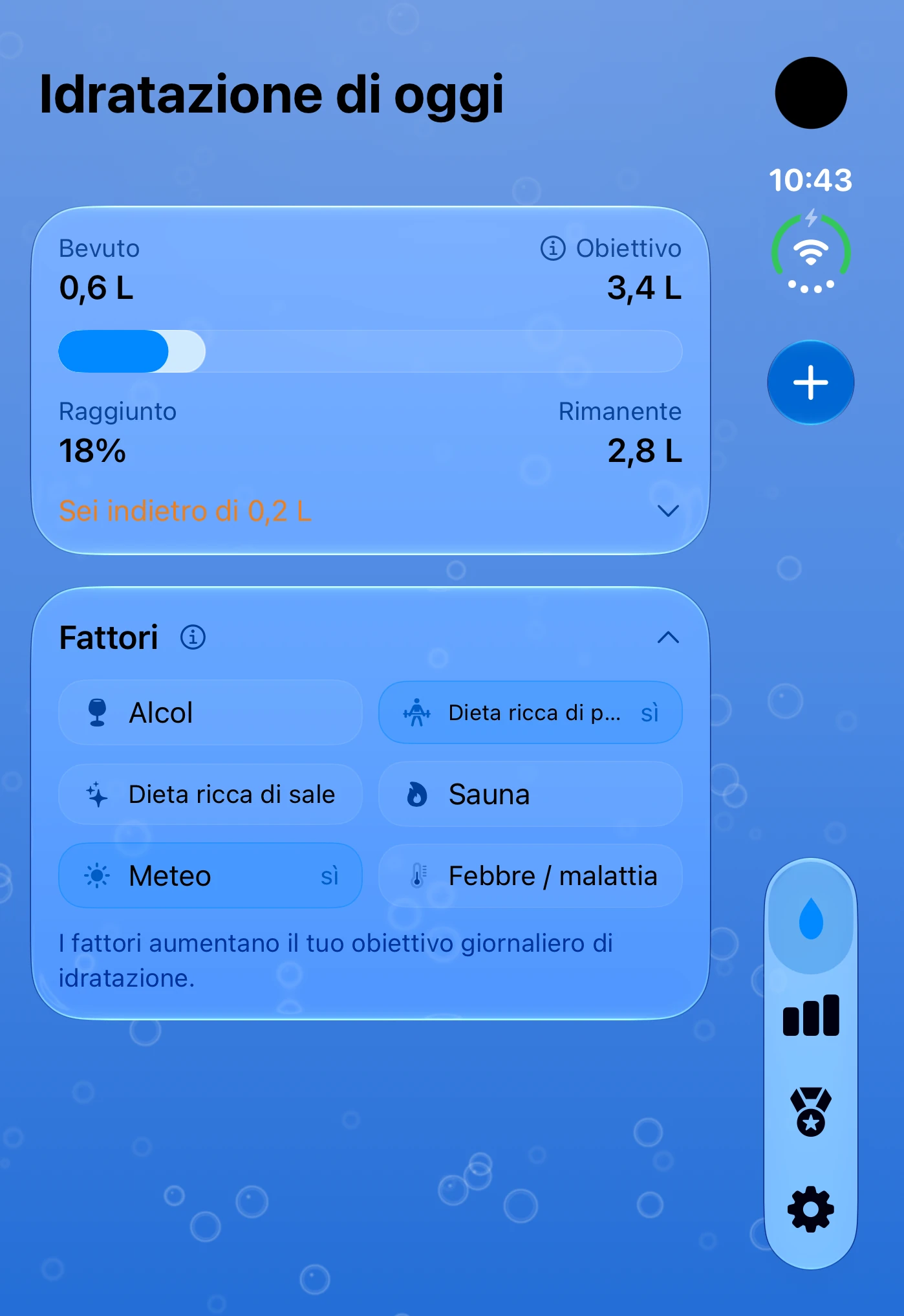DailySip: obiettivo e acqua registrata sul display esterno