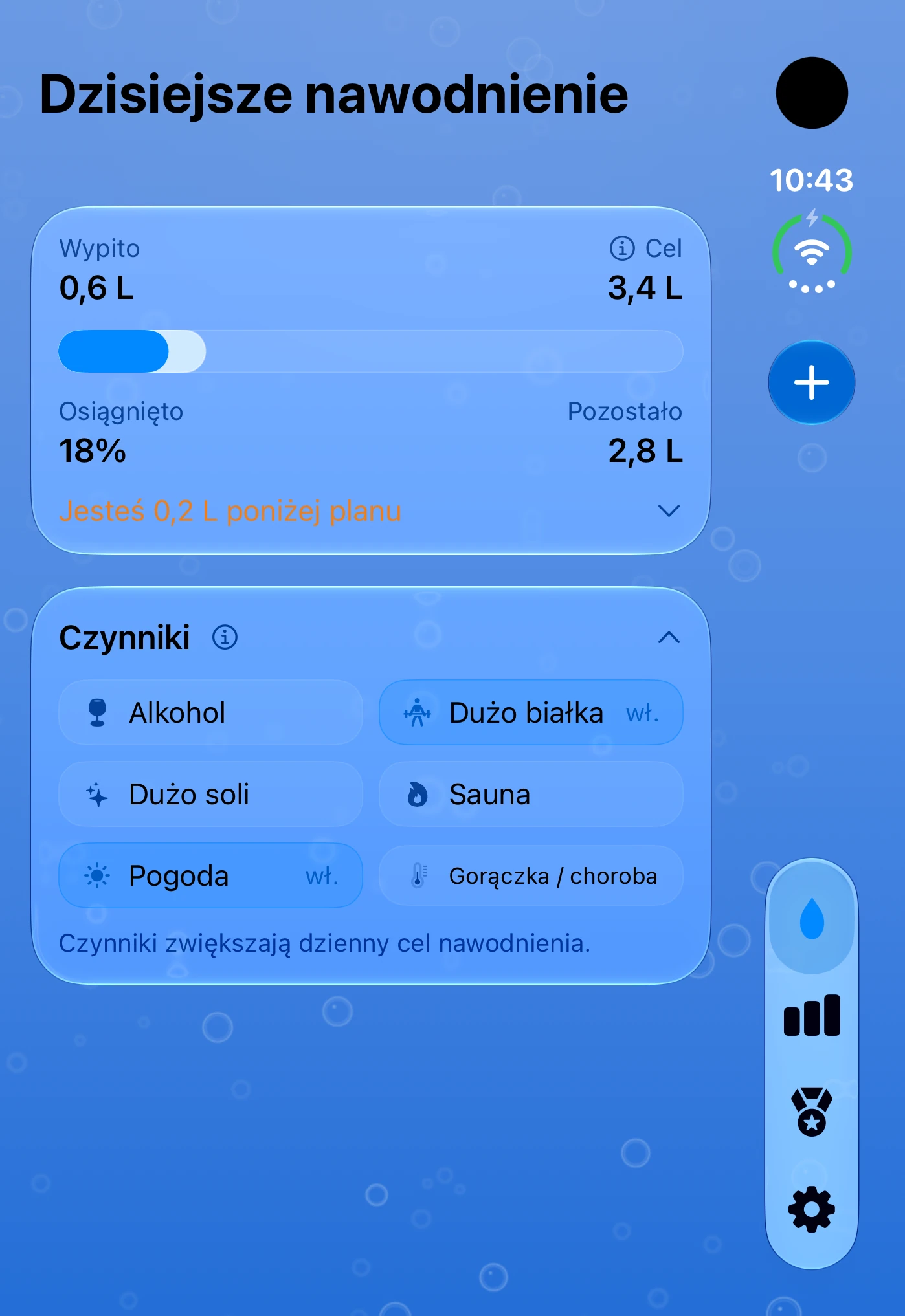 DailySip: cel i zapisana ilość wody na ekranie zewnętrznym