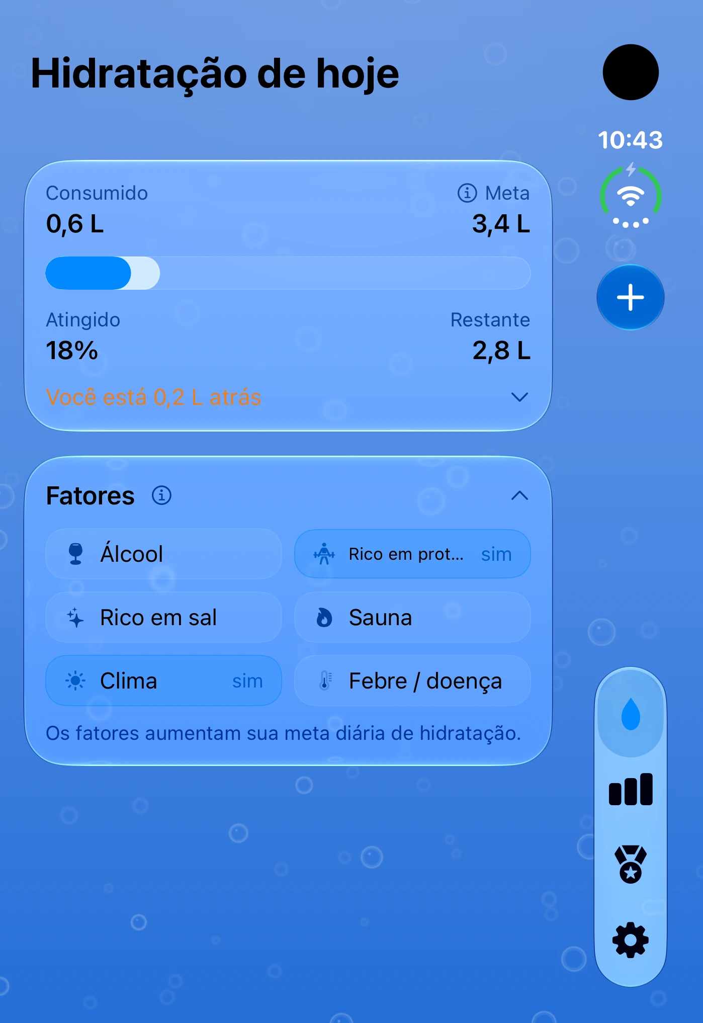 DailySip: meta e água registrada na tela externa