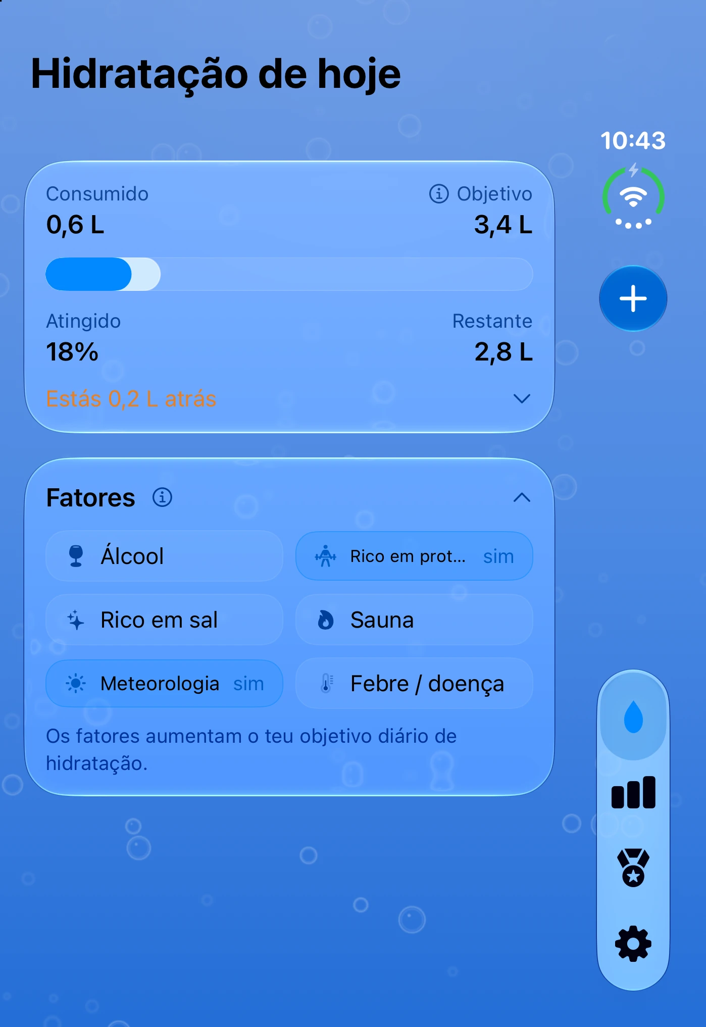 DailySip: objetivo e água registada no ecrã exterior