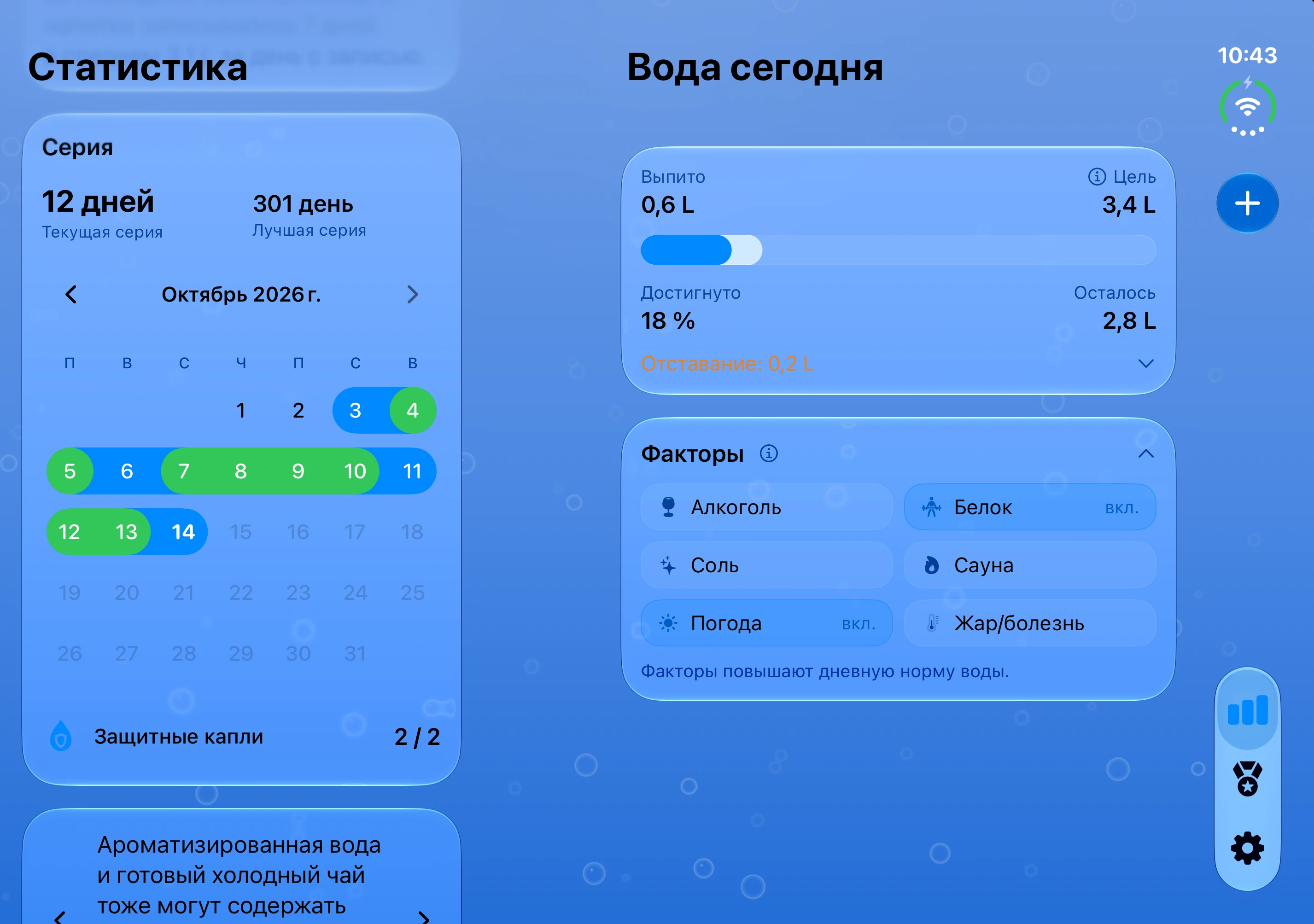DailySip: обзор воды рядом с календарём на внутреннем экране