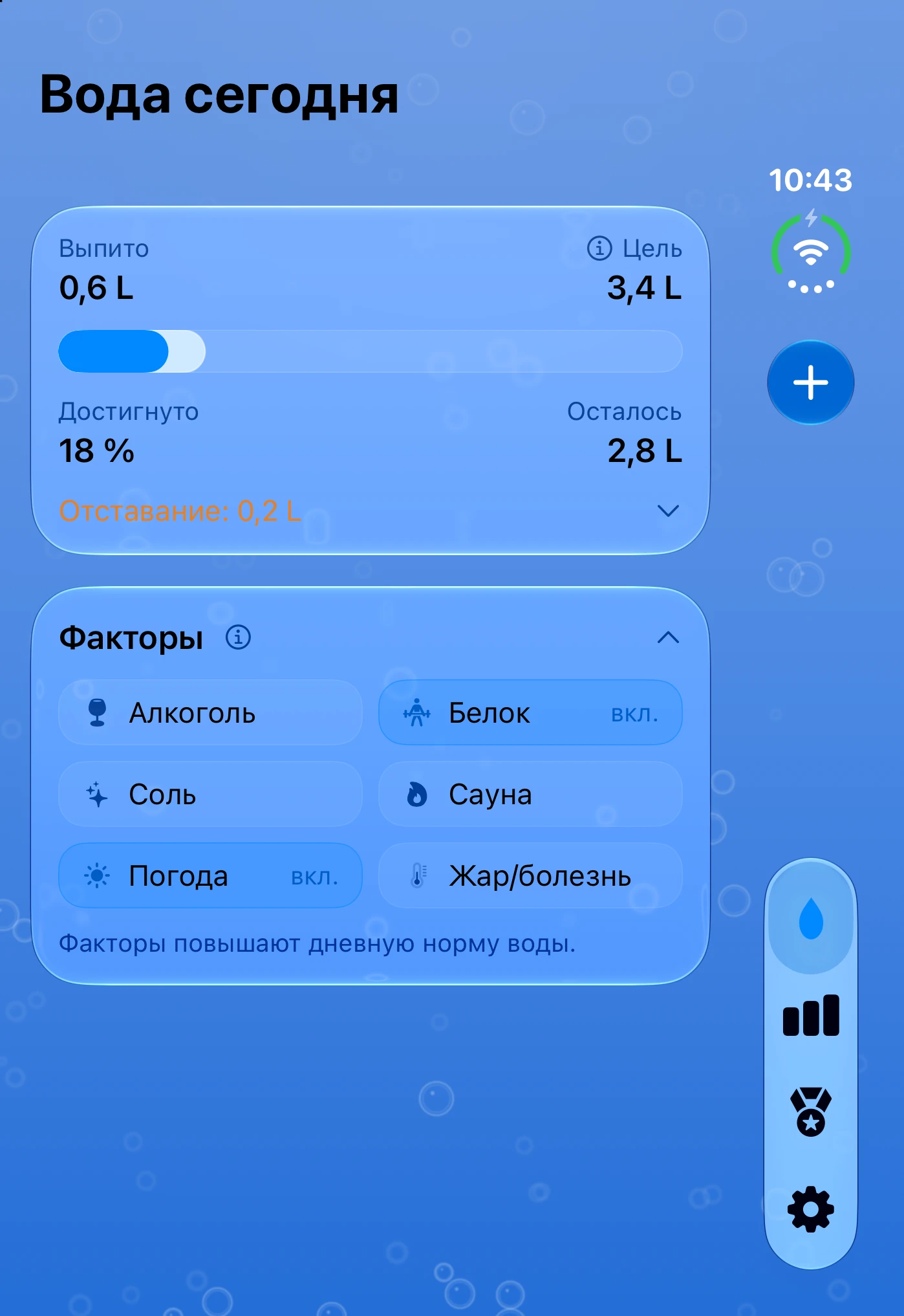 DailySip: цель и записанная вода на внешнем экране