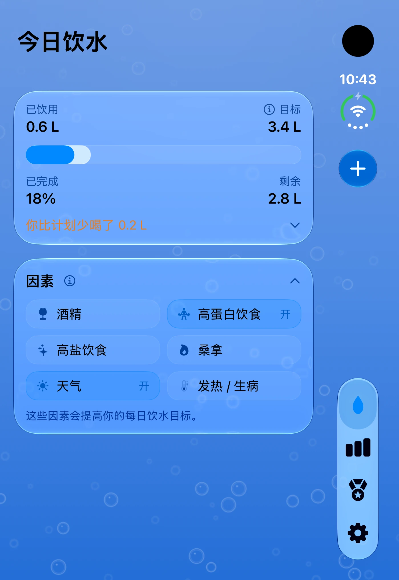 DailySip：外屏上的饮水目标和已记录水量