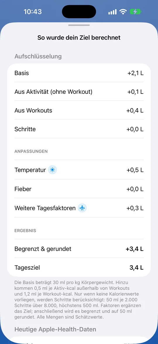 Einblick in DailySip: Intelligente Trinkziele