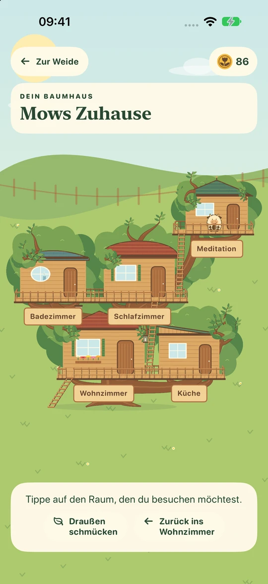 Ausgebautes Baumhaus mit fünf Räumen, verbunden durch Leitern und Stege