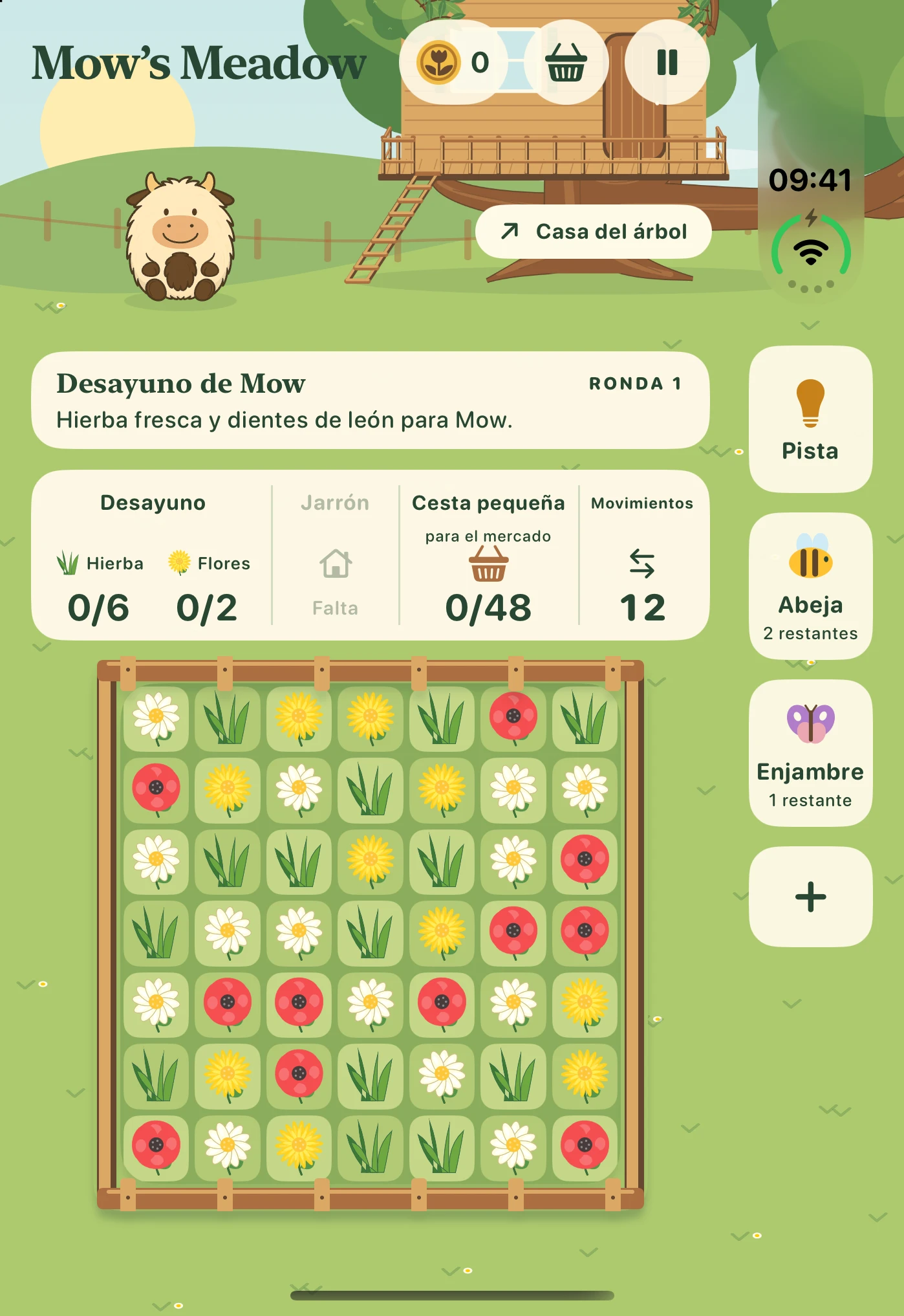 Mow’s Meadow: objetivos de recolección y tablero en la pantalla exterior