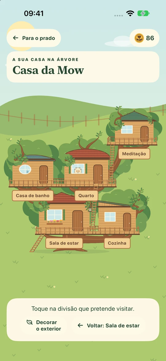 Casa na árvore ampliada com cinco divisões ligadas por escadas e passadiços
