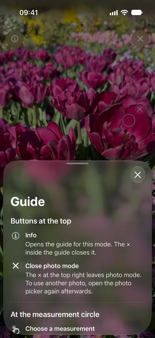 Opsino’s photo guide explains the circle, zoom and removing a reading.